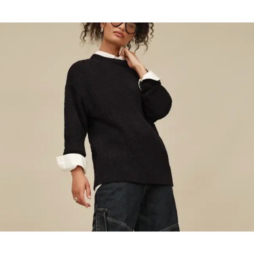 UGG Riz Top Rib Black Fuzzy Sherpa Sweater Size Small Ribbed Crewneck Cozy Soft